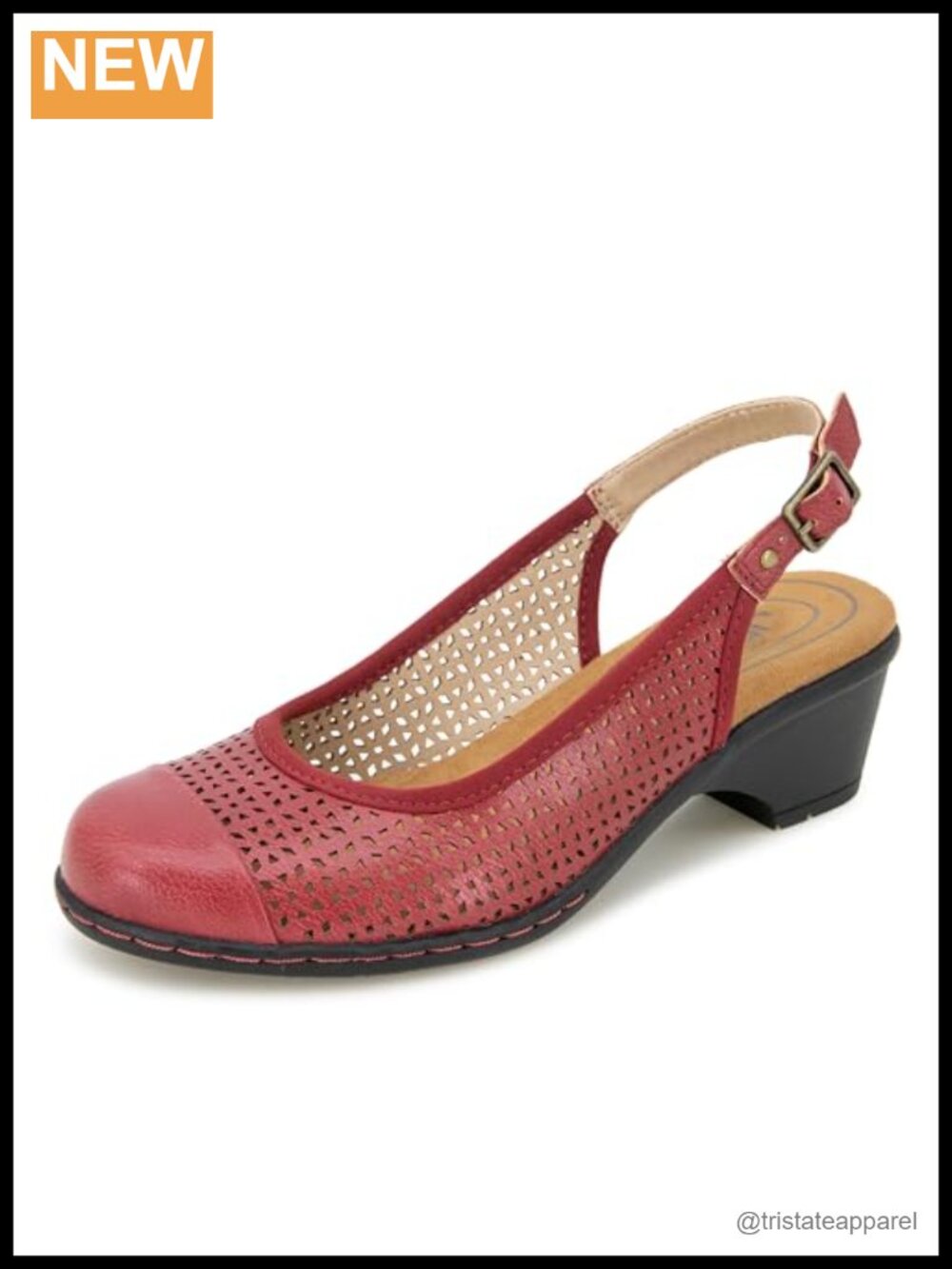 Memory Foam Block Heel Pump Adjustable Back Strap Round Toe